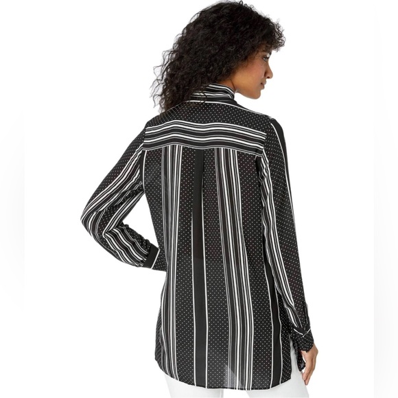 BCBGMAXAZRIA Mixed Print Tie Neck Tunic XS - Picture 2 of 9